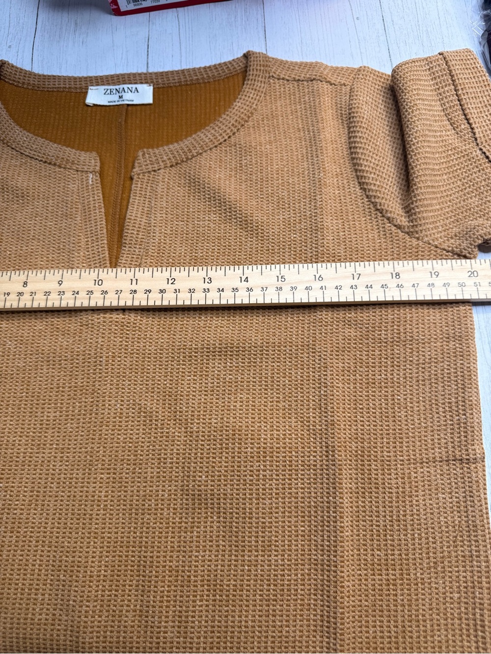 New Zenana Waffle Knit VNeck Top Camel Short Sleeve Boho Casual Boutique Sz: S-L - Picture 12 of 14